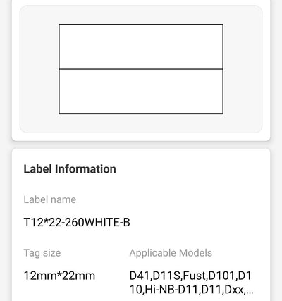 NB149 - NIIMBOT - D11 / D101 / D110 / H1S - 12X22MM - 260 WHITE SPLIT LABELS
