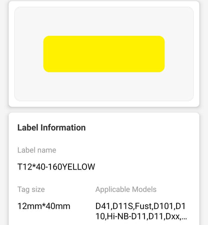 NB171 - NIIMBOT - D11 / D101 / D110 - 12*40MM - 160 THERMAL LABELS - BRIGHT YELLOW DESIGN