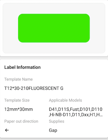 NB173 - NIIMBOT - D11 / D101 / D110 / H1S - 12X30MM - 210 BRIGHT GREEN LABELS