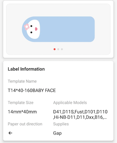 NB179 - NIIMBOT - D11 / D101 / D110 / H1S - 14X40MM - 160 BABY FACE LABELS