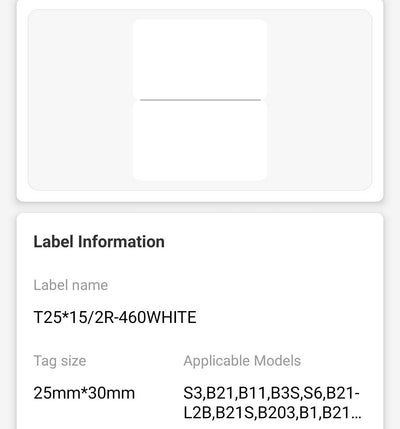 NB182 - NIIMBOT - B1 / B21 / B3S - T25*15MM/2 - 460 ETIKETTE PER ROL - WIT 