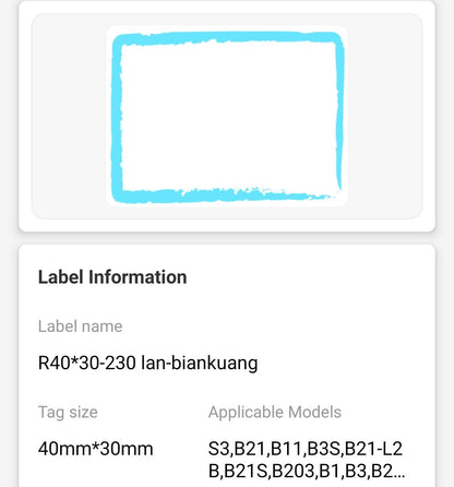 NB189 - NIIMBOT - B1 / B21 / B3S - T40*30MM - 230 ETIKETTE PER ROL - BLOU RANDONTWERP 