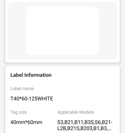 NB192 - NIIMBOT - B1 / B21 / B3S - 40*60MM - 125 LABELS PER ROLL - WHITE