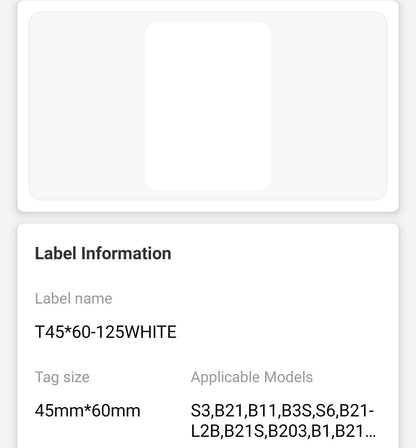 NB196 - NIIMBOT - B1 / B21 / B3S - 45*60MM - 125 LABELS PER ROLL - WHITE
