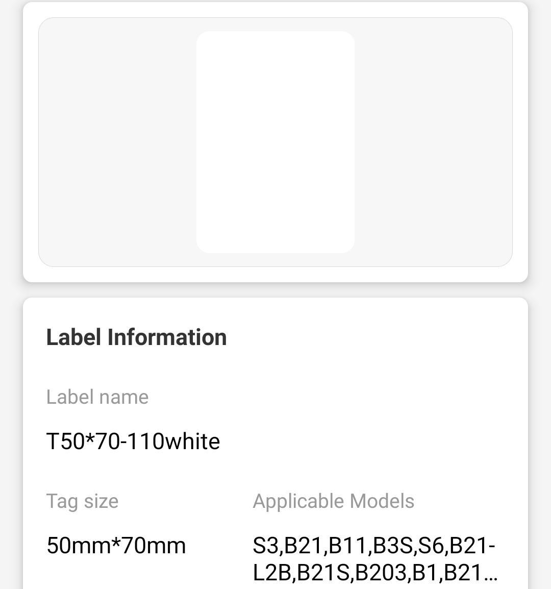 NB201 - NIIMBOT - B1 / B21 / B3S - T50*70MM - 110 ETIKETTE PER ROL - WIT