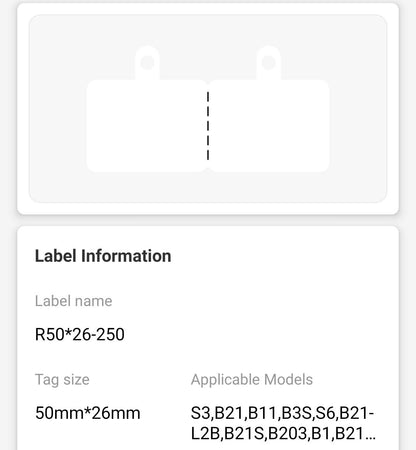 NB211 - NIIMBOT - B1 / B21 / B3S - 50*26MM - 250 LABELS PER ROLL - WHITE WITH HOLE