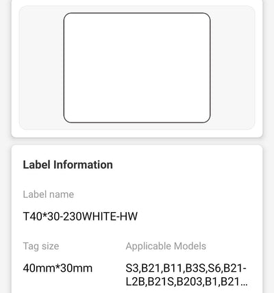 NB216 - NIIMBOT - B1 / B21 / B3S / B4 - 40X30MM - 230 WHITE LABELS