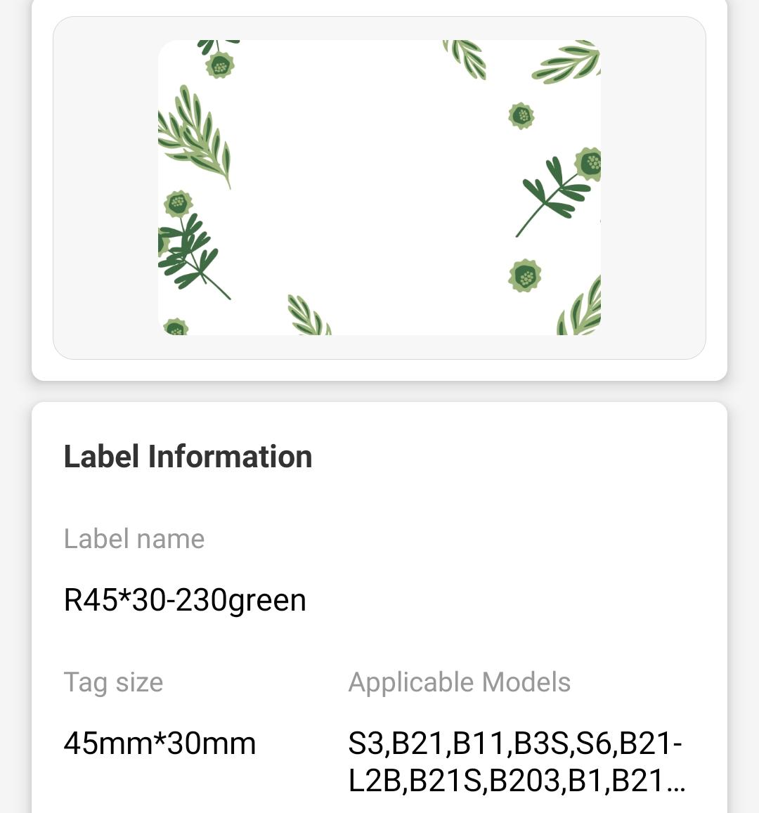NB232 - NIIMBOT - B1 / B21 / B3S - 45*30MM - 230 LABELS PER ROLL - PLANT DESIGN