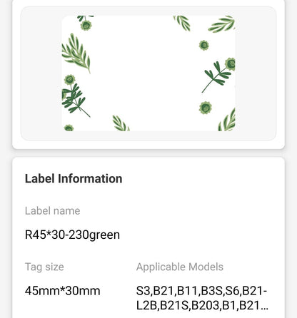 NB232 - NIIMBOT - B1 / B21 / B3S - 45*30MM - 230 LABELS PER ROLL - PLANT DESIGN