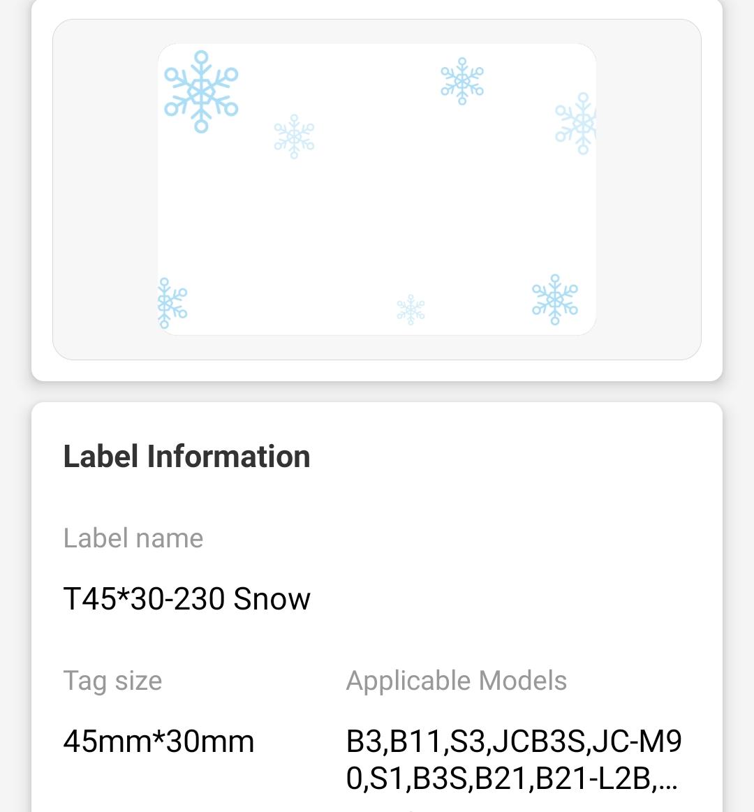 I-NB238 - NIIMBOT - B1 / B21 / B3S - 45*30MM - 230 AMALEBO NGOKUQHUBEKA NGAMUNYE - I-SNOW BLUE DESIGN 