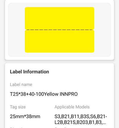 NB248 - NIIMBOT - B1 / B21 / B3S / B4 - 25X78MM - 100 YELLOW CABLE LABELS