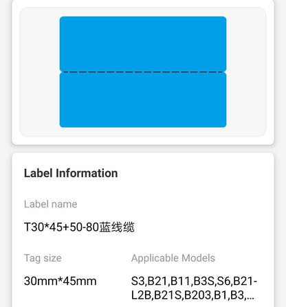 NB254 - NIIMBOT - B1 / B21 / B3S - R03F - 30*95MM (30X45+50X9) - 80 BLUE THERMAL LABELS - CABLE DESIGN