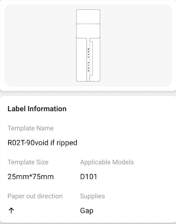 NB263 - NIIMBOT - D101 ONLY - R02T - 25MM*75MM -  90 LABELS PER ROLL -  JEWELLERY VOID DESIGN