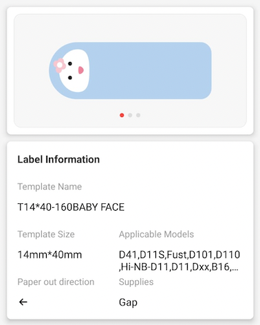 NB287 - NIIMBOT - D11 / D101 / D110 / H1S - 14X40MM - 160 BABY FACE LABELS