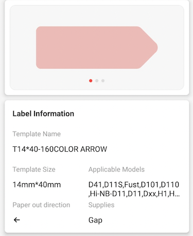 NB293 - NIIMBOT - D11 / D101 / D110 / H1S - 14X40MM - 160 STATIONARY ARROW SHAPE COLOUR LABELS