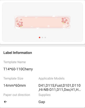 NB304 - NIIMBOT - D11 / D101 / D110 / H1S - 14X60MM - 110 CHERRY PINK LABELS