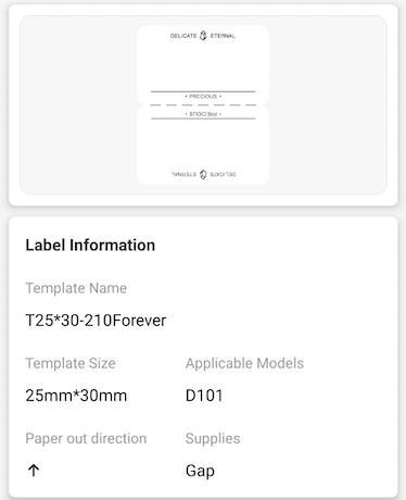 NB339 - NIIMBOT - D101 ONLY - R25*30- 210 LABELS PER ROLL- FOREVER DESIGN