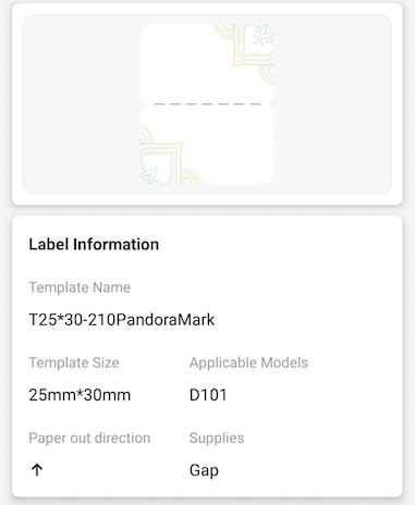 NB342 - NIIMBOT - D101 ONLY - R25*30 - 210 LABELS PER ROLL - PANDORA MARK DESIGN