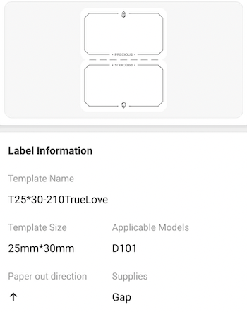 NB345 - NIIMBOT - D101 ONLY - 25X30MM - 210 TRUE LOVE LABELS