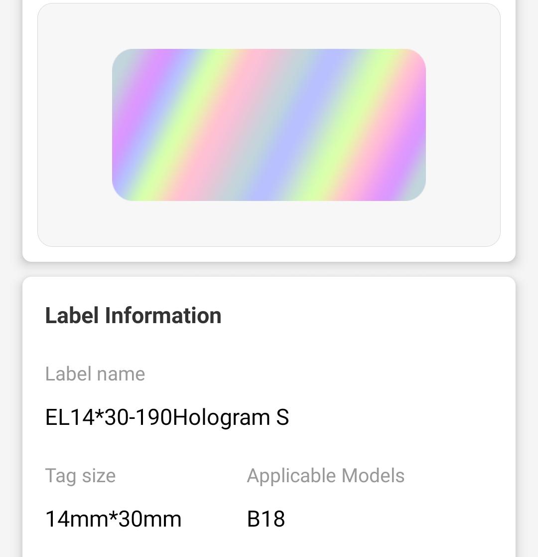 NB428 - NIIMBOT - B18 - EL14*30mm -190 ETIKETTE PER ROL - HOLOGRAM SILWER