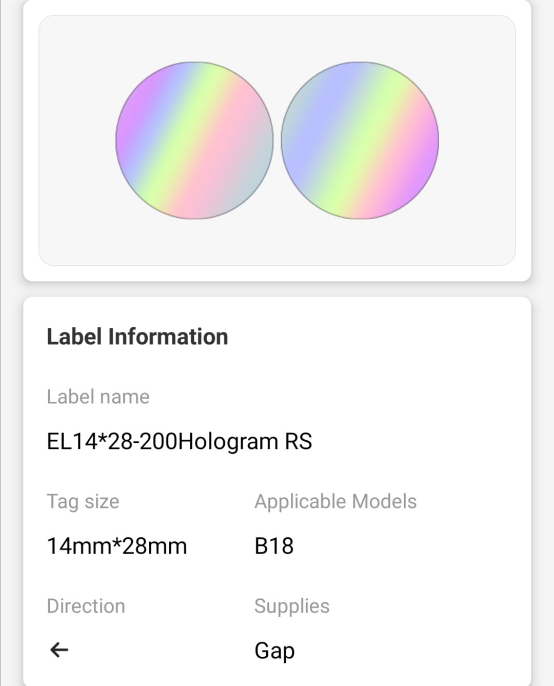 NB429 - NIIMBOT - B18 - EL14*28mm - 200 ETIKETTE PER ROL - HOLOGRAM ROND SILWER