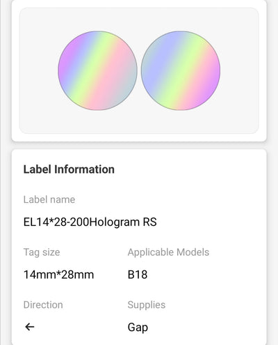 NB429 - NIIMBOT - B18 / N1 - 14X28MM - 200 SILVER ROUND HOLOGRAM LABELS