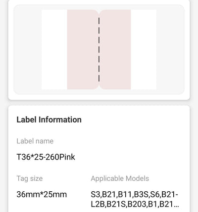 NB442 - NIIMBOT - B1 / B21 / B3S - T36*25 - 260 ETIKETTE PER ROL - PIENK INDEKSPLAKKERONTWERP