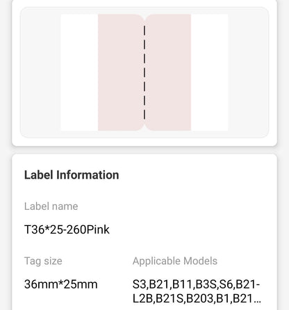I-NB442 - NIIMBOT - B1 / B21 / B3S - T36*25 - 260 AMALEBO NGOKUQHUBEKA NGAMUNYE - UKWENZIWA KWESITHIKA ESIPHINKI INDEX