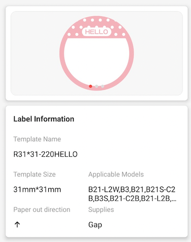 NB449 - NIIMBOT - B1 / B21 / B3S - T31*31 - 220 ETIKETTE PER ROL - HELLO DESIGN