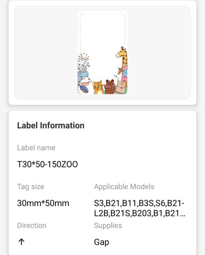 NB450 - NIIMBOT - B1 / B21 / B3S / B4 - 30X50MM - 150 FUN ANIMAL LABELS