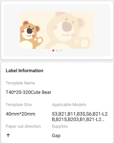 I-NB452 - NIIMBOT - B1 / B21 / B3S - T40*20 - 320 AMALEBULA NGOKUQONGA NGAMUNYE - I-CUTE BEAR DESIGN