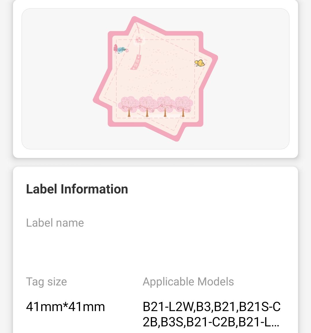 NB458 - NIIMBOT - B1 / B21 / B3S - T41*41MM - 170 THERMAL LABELS - CHERRY BLOSSOM DESIGN 
