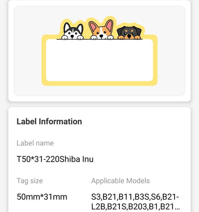 NB461 - NIIMBOT - B1 / B21 / B3S / B4 - 50X31MM - 220 DOG LABELS