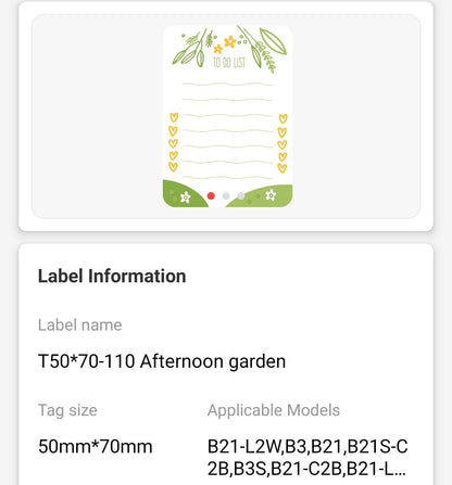 NB466 - NIIMBOT - B1 / B21 / B3S - T50*70 - 110 ETIKETTE PER ROL - TUINONTWERP