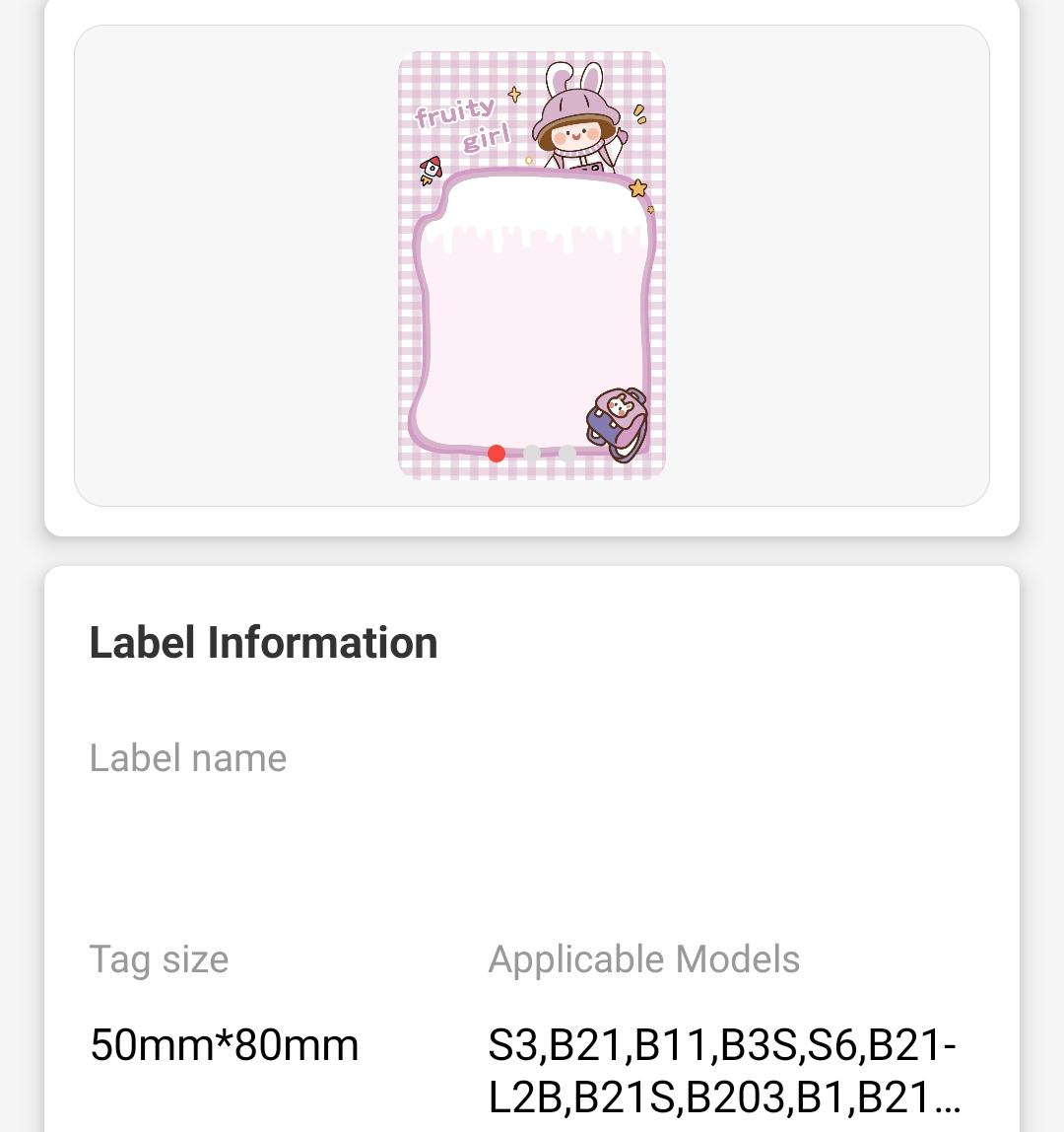 NB469 - NIIMBOT - B1 / B21 / B3S - T50*80-95 FRUITY GIRL DESIGN