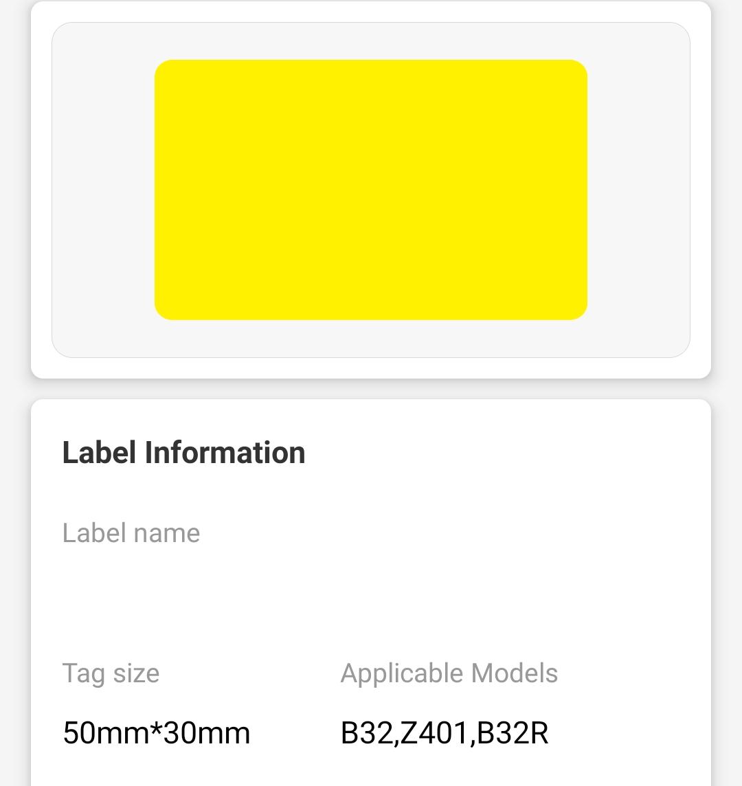 NIIMBOT - Z401 ONLY - PL50*30-500 Thermal Transfer Labels -Yellow