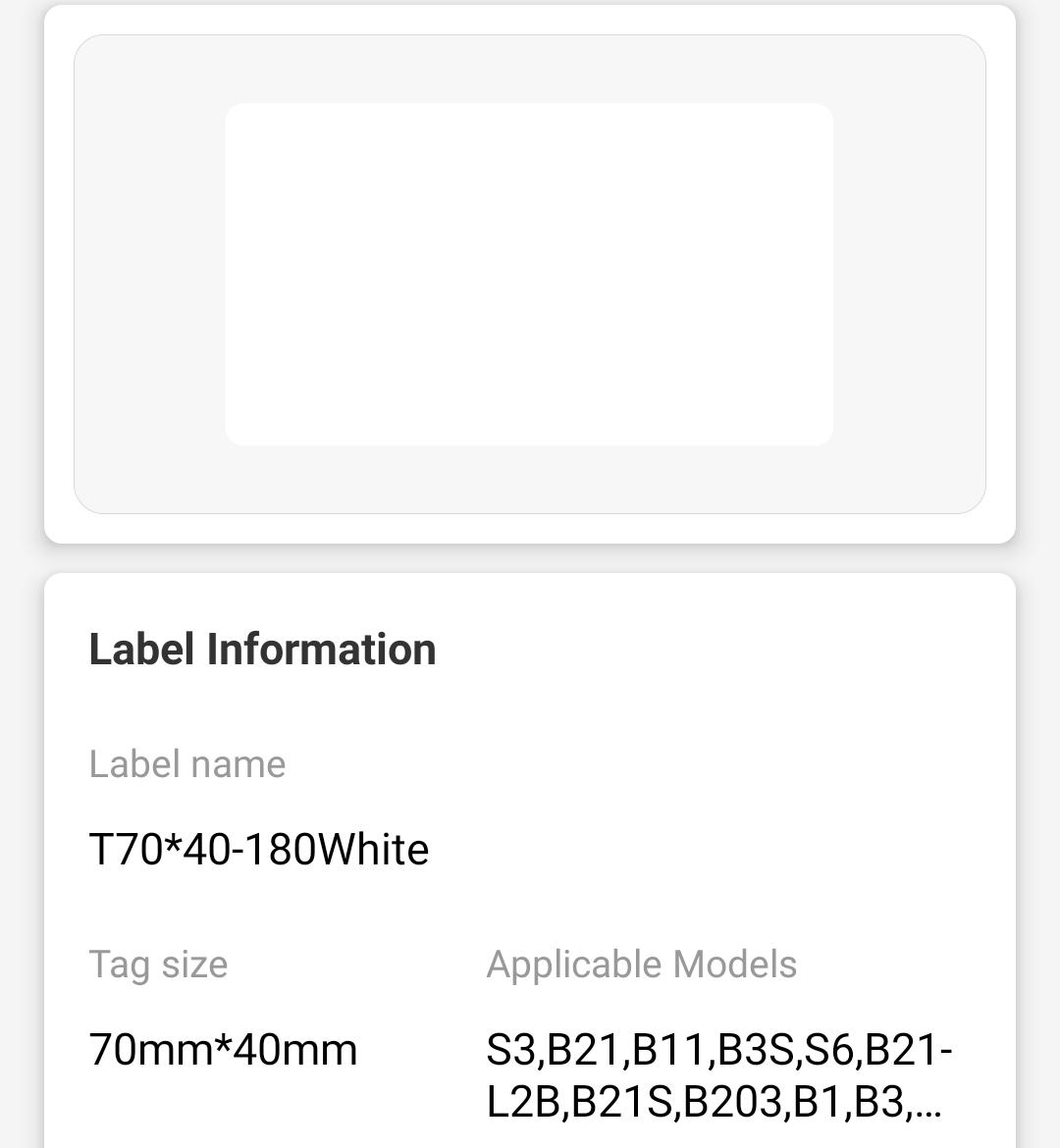 NB508 - NIIMBOT - B3S ONLY - 70*40MM - 180 WHITE THERMAL LABELS
