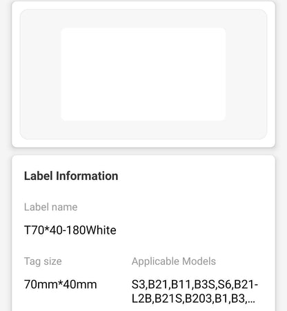 NB508 - NIIMBOT - B3S ONLY - 70*40MM - 180 WHITE THERMAL LABELS