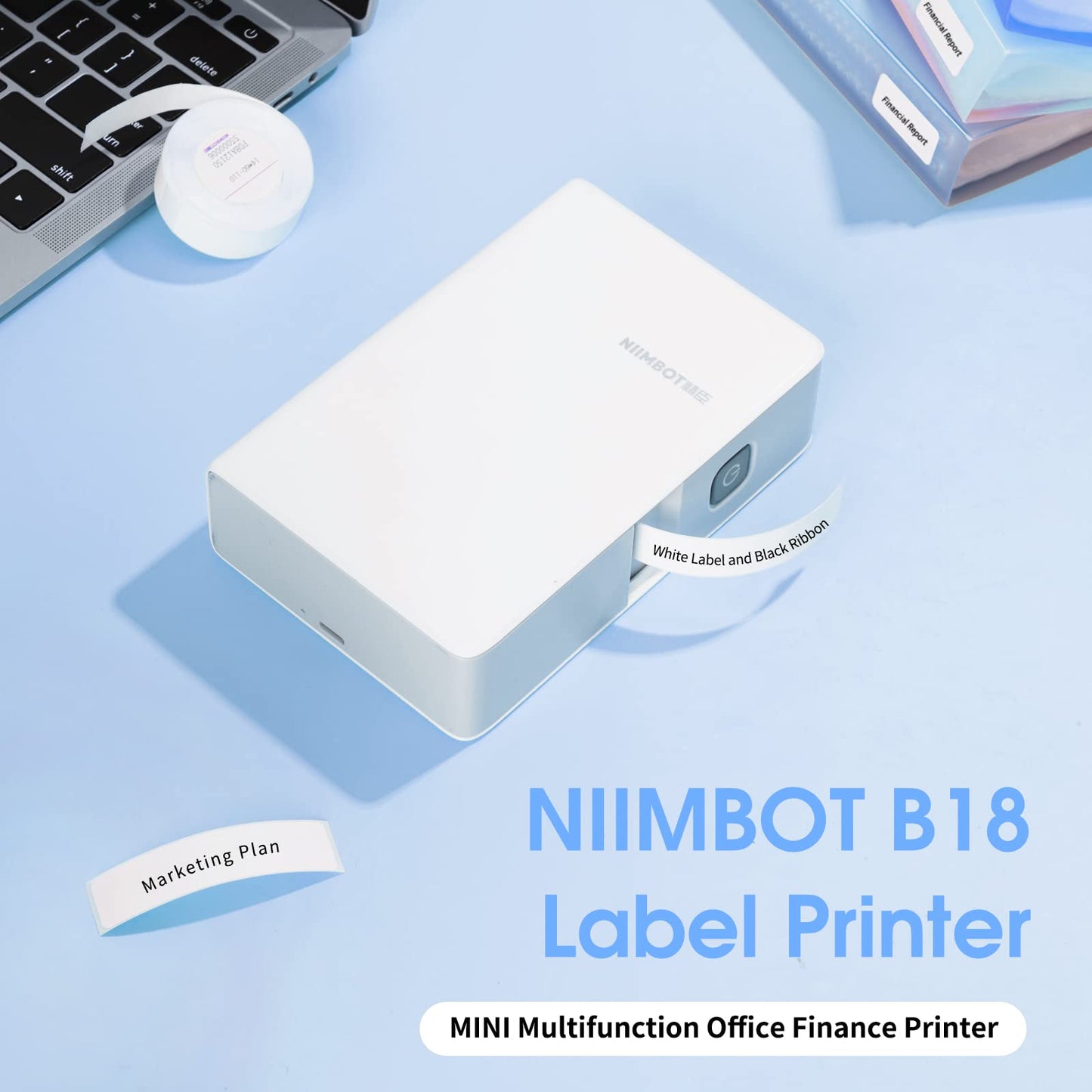 NIIMBOT - B18 - BLUETOOTH THERMAL TRANSFER LABEL PRINTER INCL FREE LABEL & RIBBON (14*50MM - WHITE)